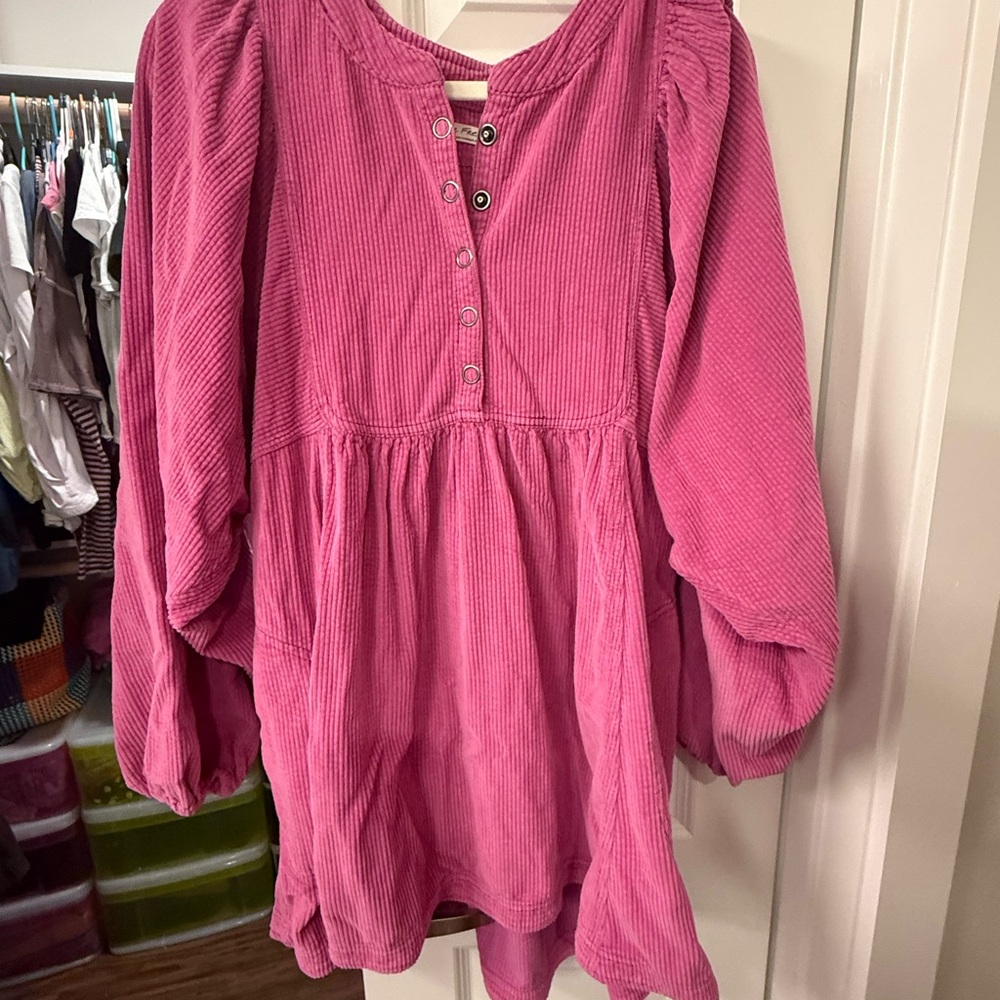 Free People Pink Corduroy Tunic Top L - PTP 26ā